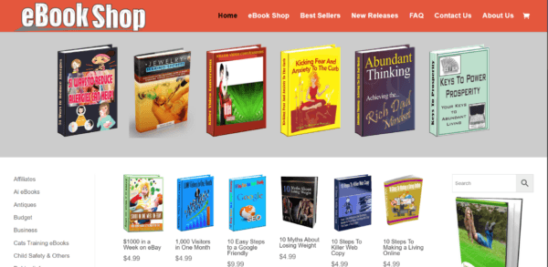 eBook Shop WordPress website "OVER 300 EBOOKS INCLUDED"