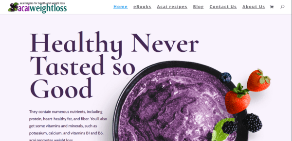 Weight Loss and acai Store  WordPress website